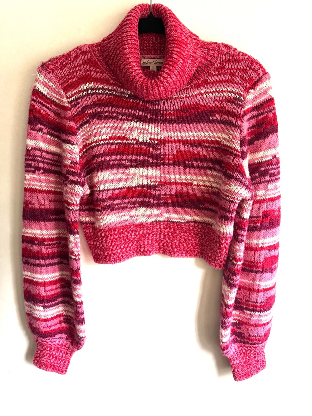 For Love and Lemons Chunky Cropped Turtleneck Sweater - Pink Stripe